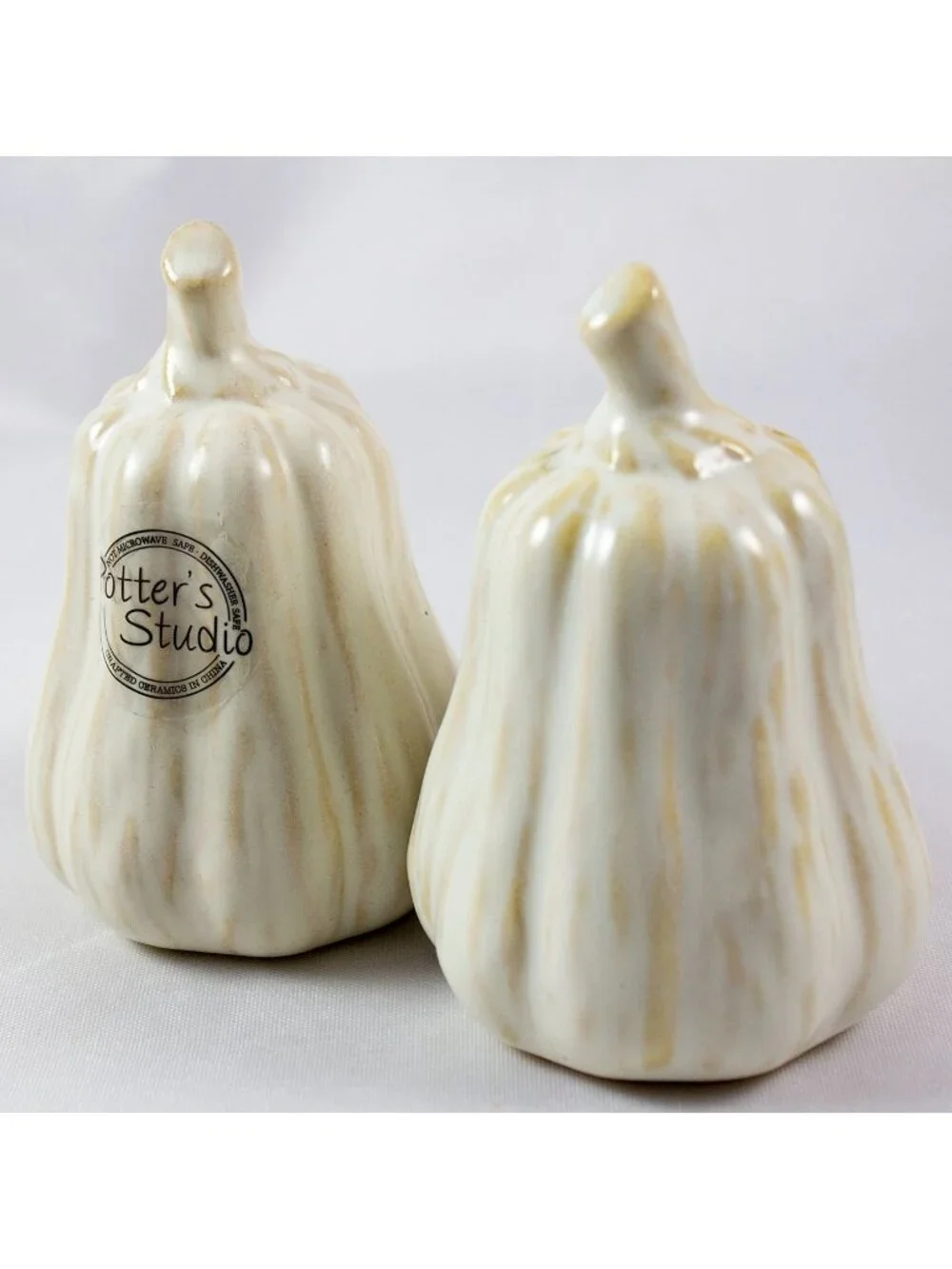 Potter' Studio Cream Glazed Stoneware Squash Gourd Salt & Pepper Set